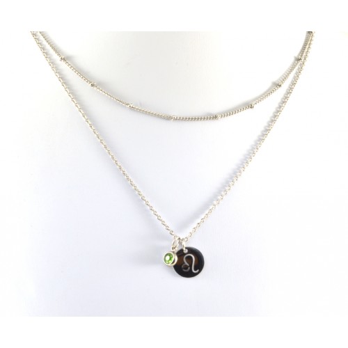 Two chains stainless steel necklace with choice of astrological sign and birthstone color drop